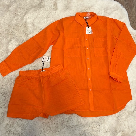 Jade Swim Mika Top + Short 2pc Beach Set in Orange Horizon Cotton